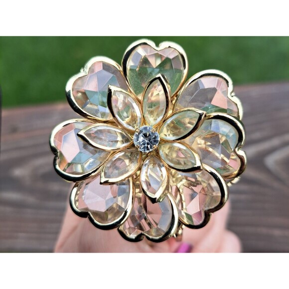 Flower Bracelet Gold-tone Metal Clasp Cuff Costume Formal Dance - Picture 3 of 14